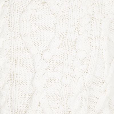 Girls white cold shoulder cable knit jumper